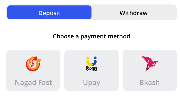 Available payment methods at Glory Casino